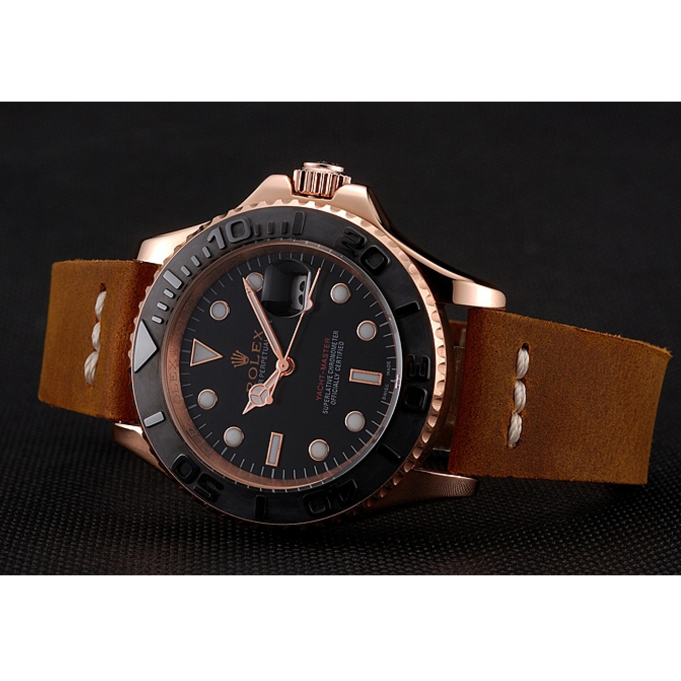 AAA replica watch Case Leather Gold Master Dial Yacht Brown Black Bracelet 1453861 Rolex Rose 0626
